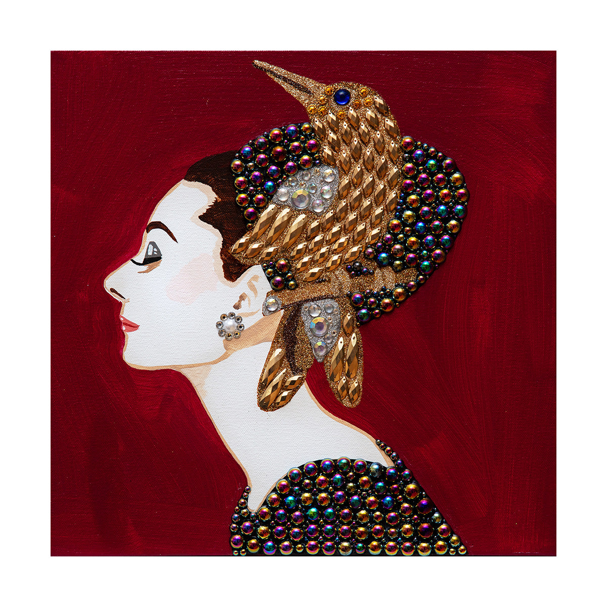 #27 Audrey With Yellow Gold & Diamond Bird Brooch Chapeau on Tyrian Purple