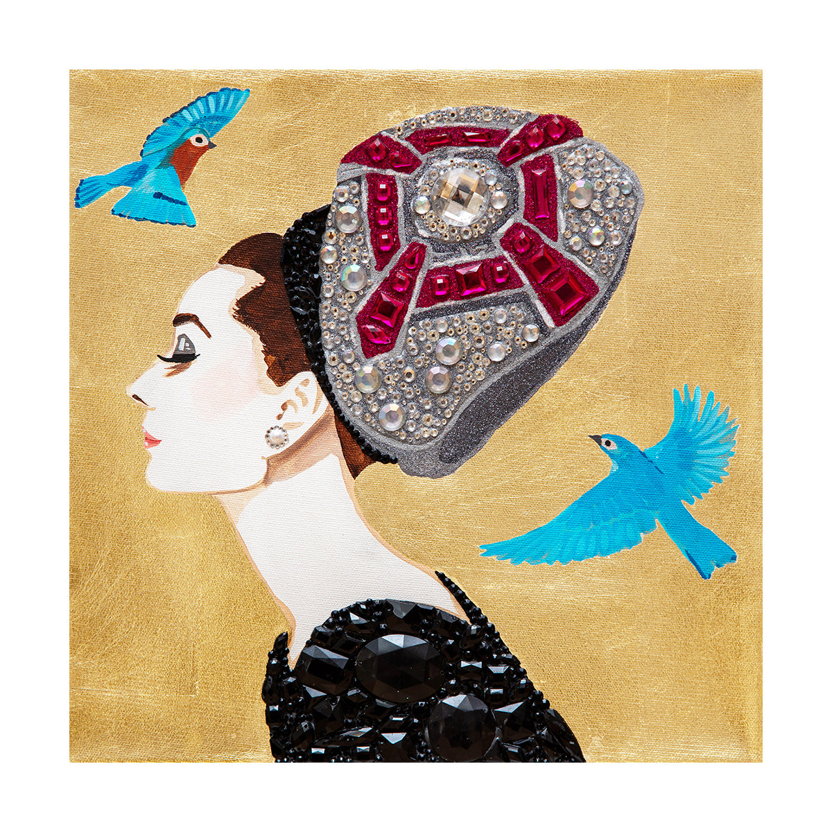 #21 Audrey With Diamond & Ruby Art Deco Ring Chapeau on Gold Leaf