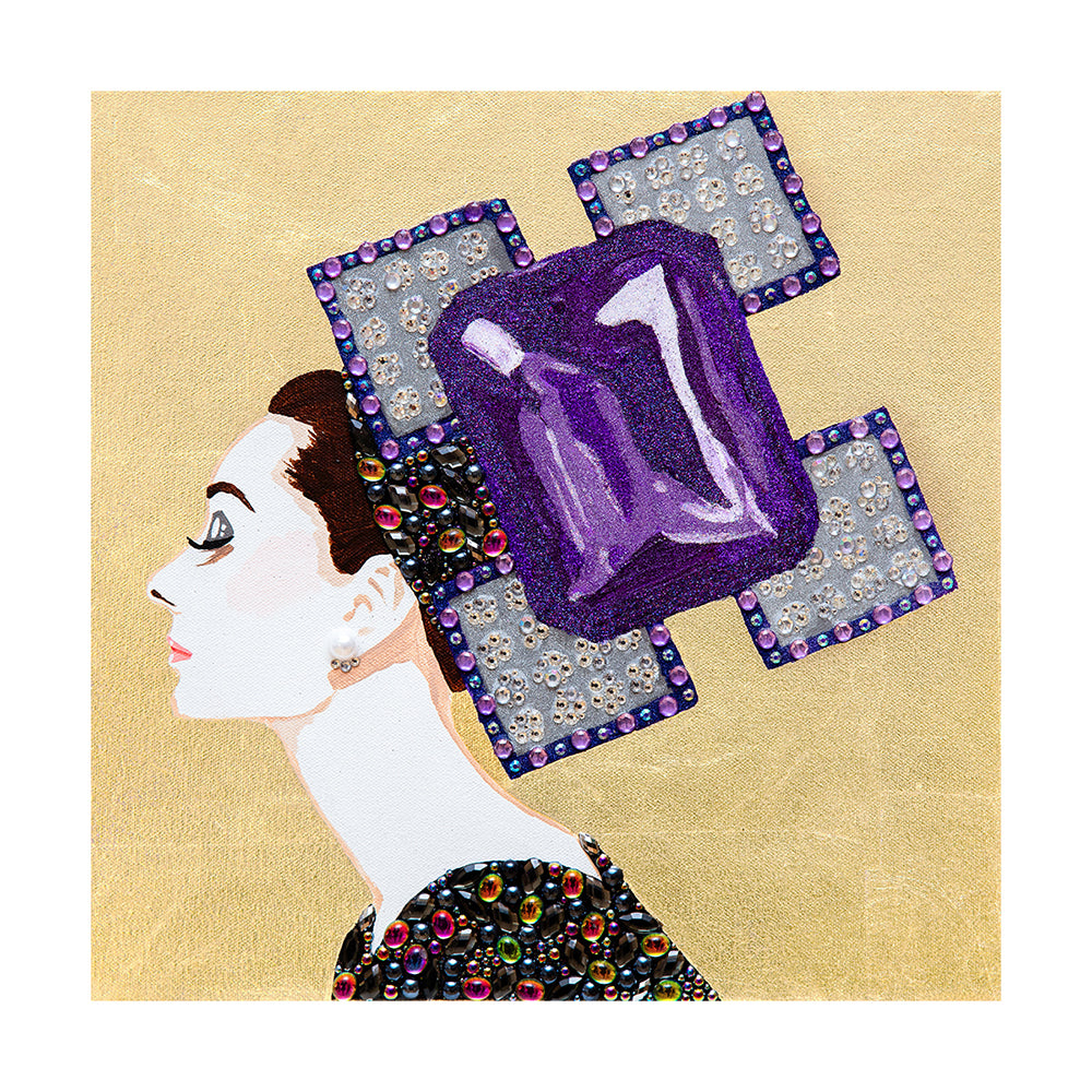 #30 Audrey With Amethyst, Diamond & Sapphire Brooch Chapeau on Gold Leaf