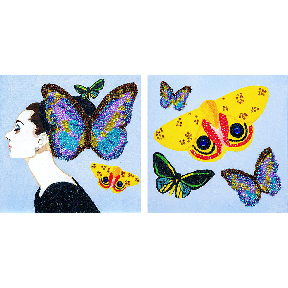 #4 Audrey Diptych With Birdwing & Morpho Butterflies on Beau Blue