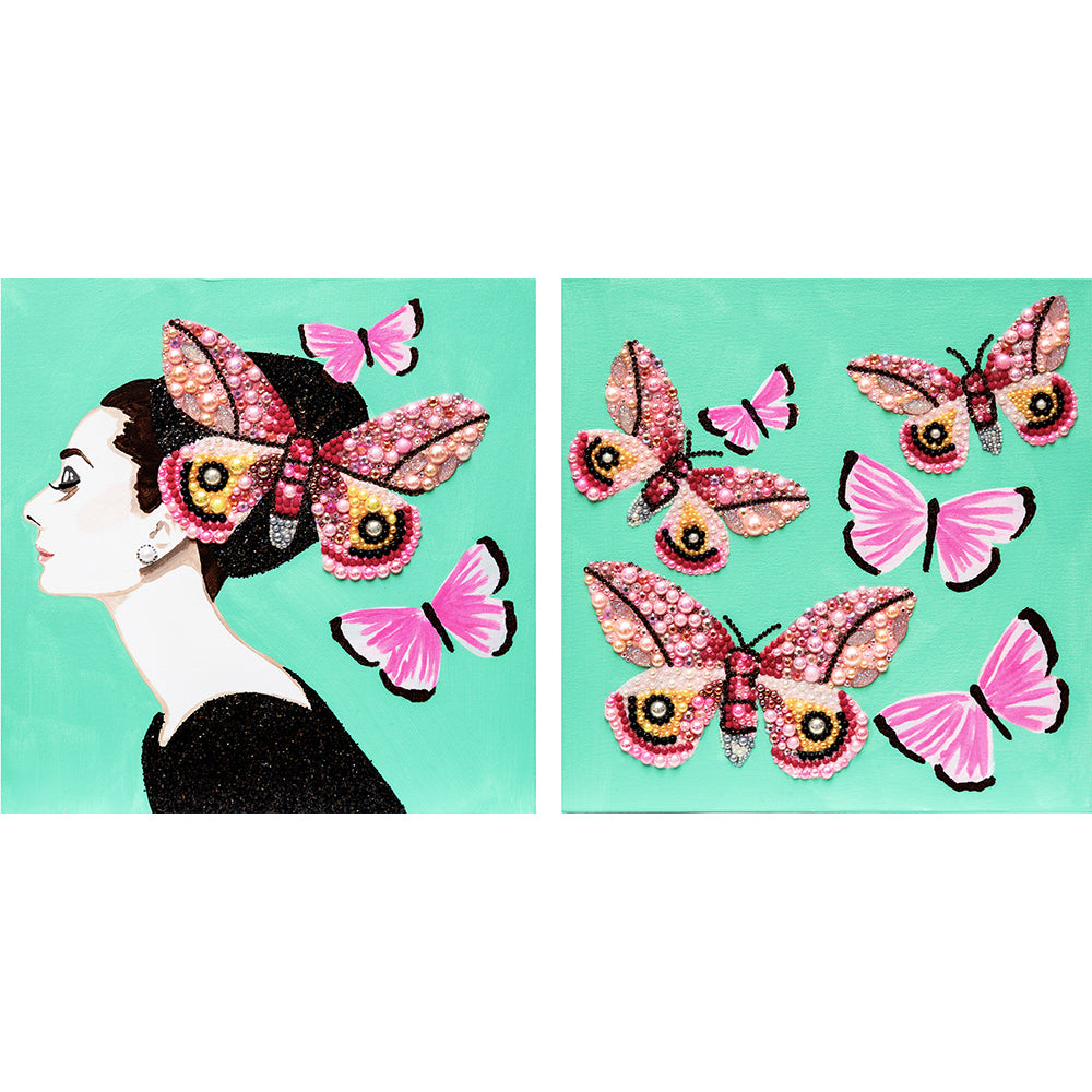 #1 Audrey Diptych With Pink Io Moths on Eton Blue