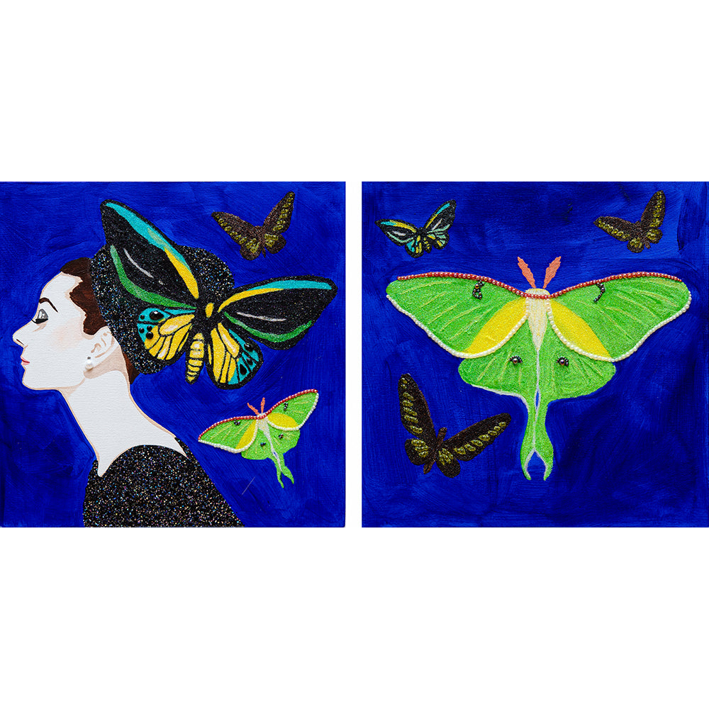 #7 Audrey Diptych With Luna Moths on Navy