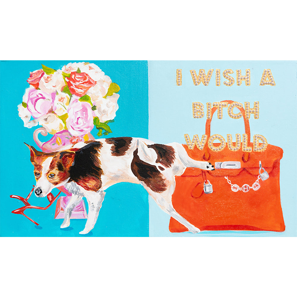 Mini pop art paintings for sale by Ashley Longshore, featuring playful motifs, rich color, and tongue-in-cheek charm. Small paintings with BIG personalities!