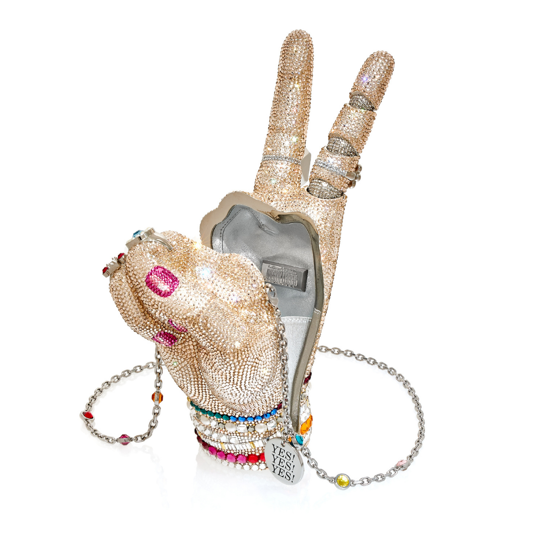 Ashley Longshore x Judith Leiber War and Peace for the Ladies Bag with a 12" x 12" Ashley Longshore Painting