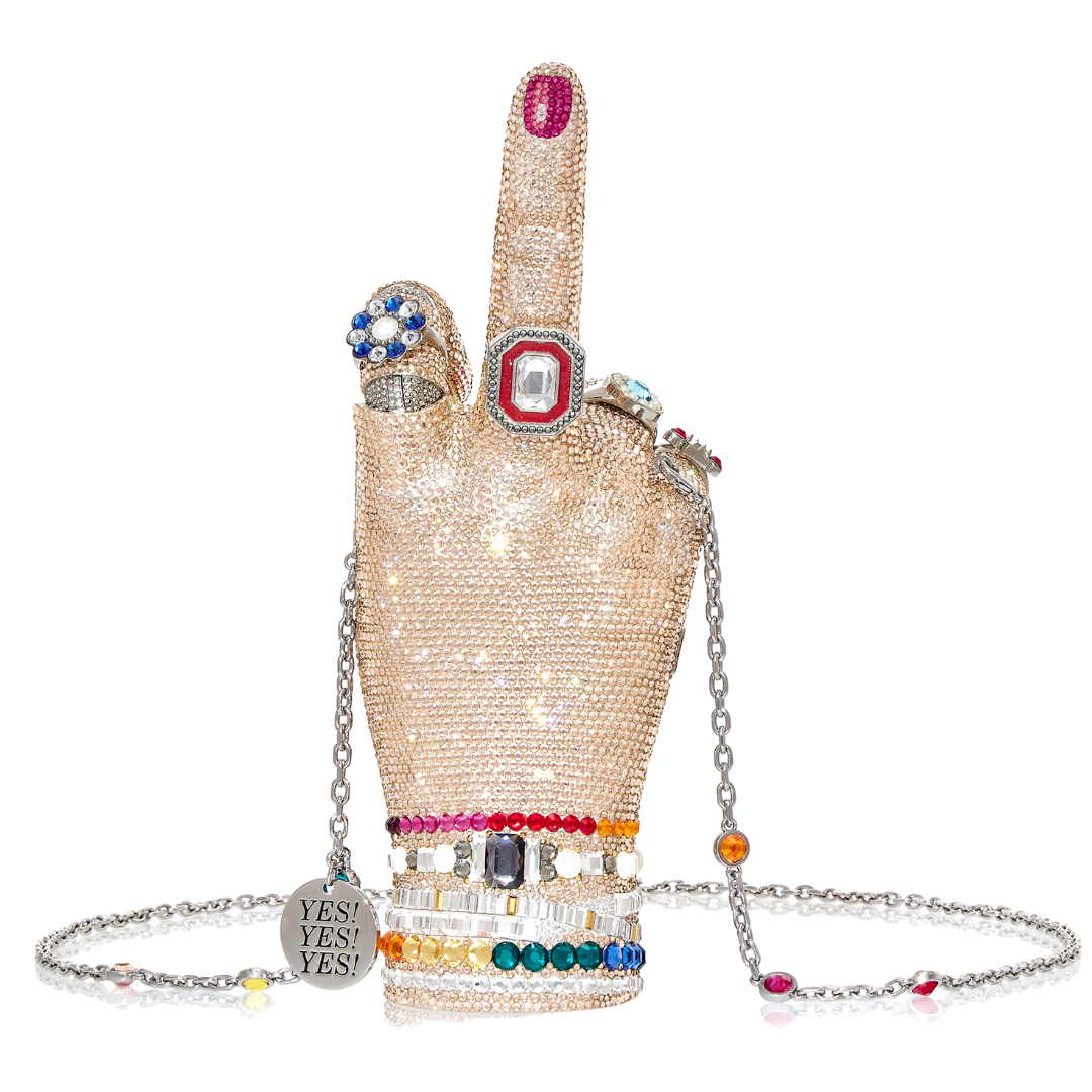 Ashley Longshore x Judith Leiber War and Peace for the Ladies Bag with a 12" x 12" Ashley Longshore Painting