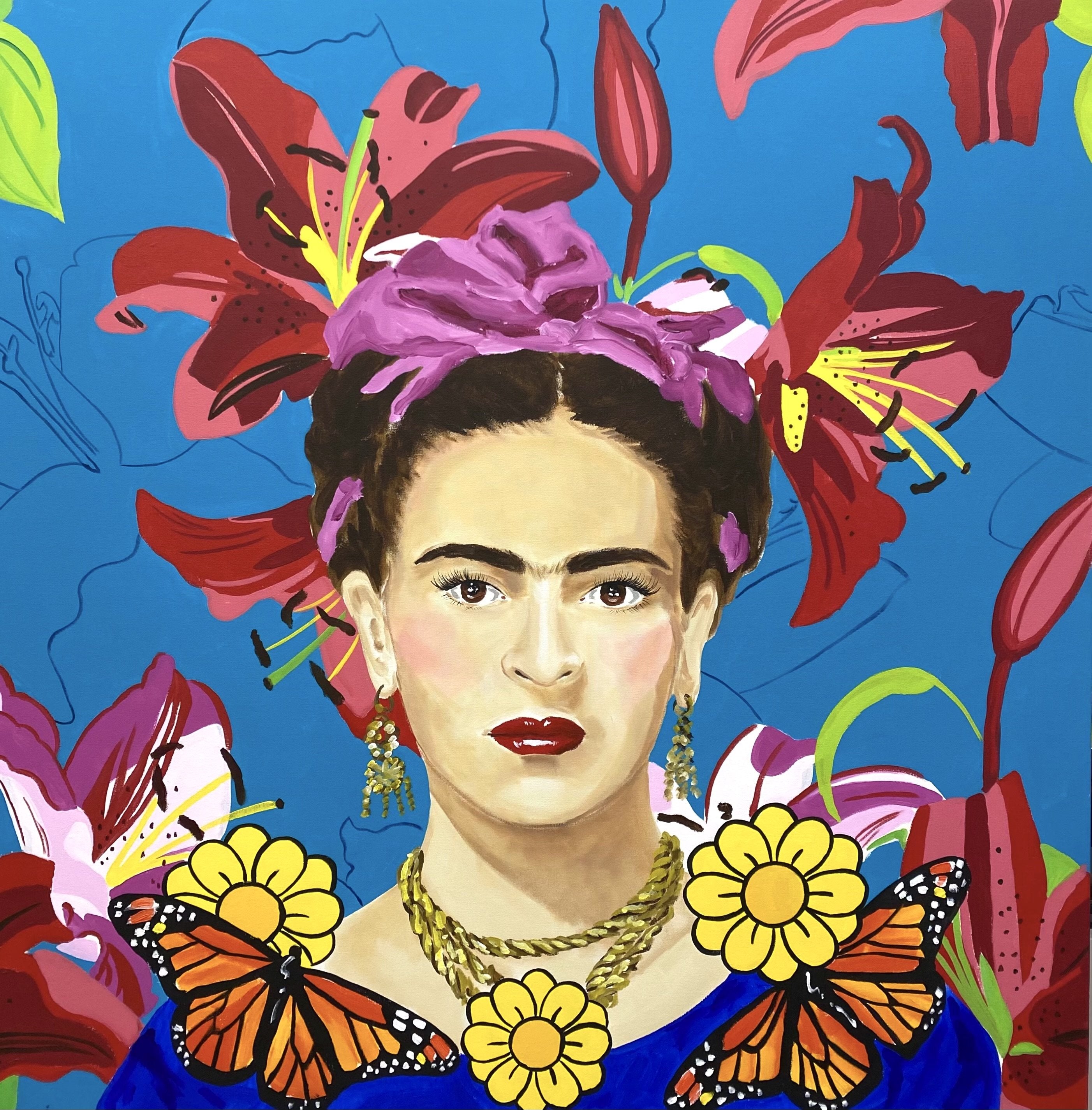 Frida with Red Asiatic Lilies and Monarchs