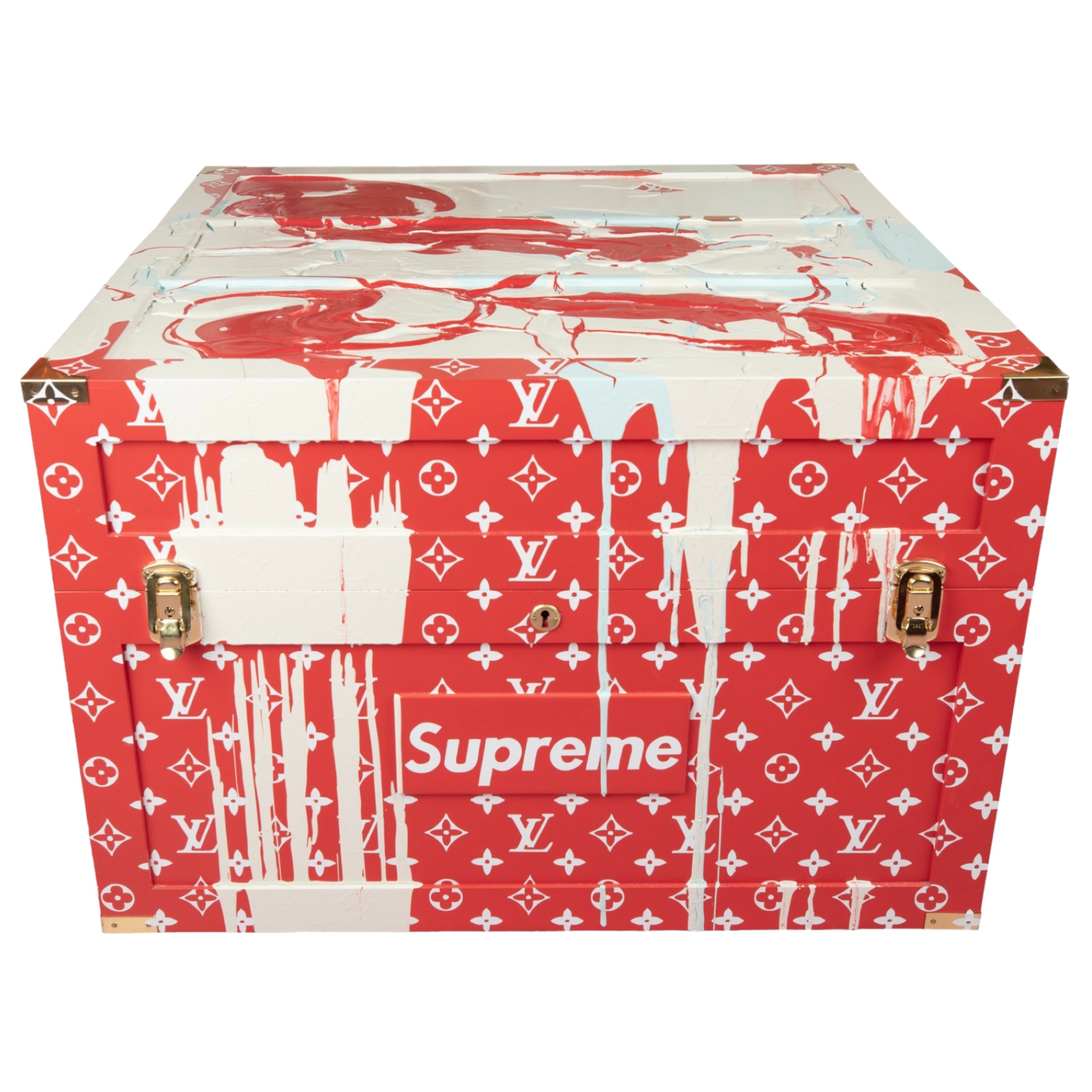 Red Louis Vuitton Supreme Trunk with Paint Drip