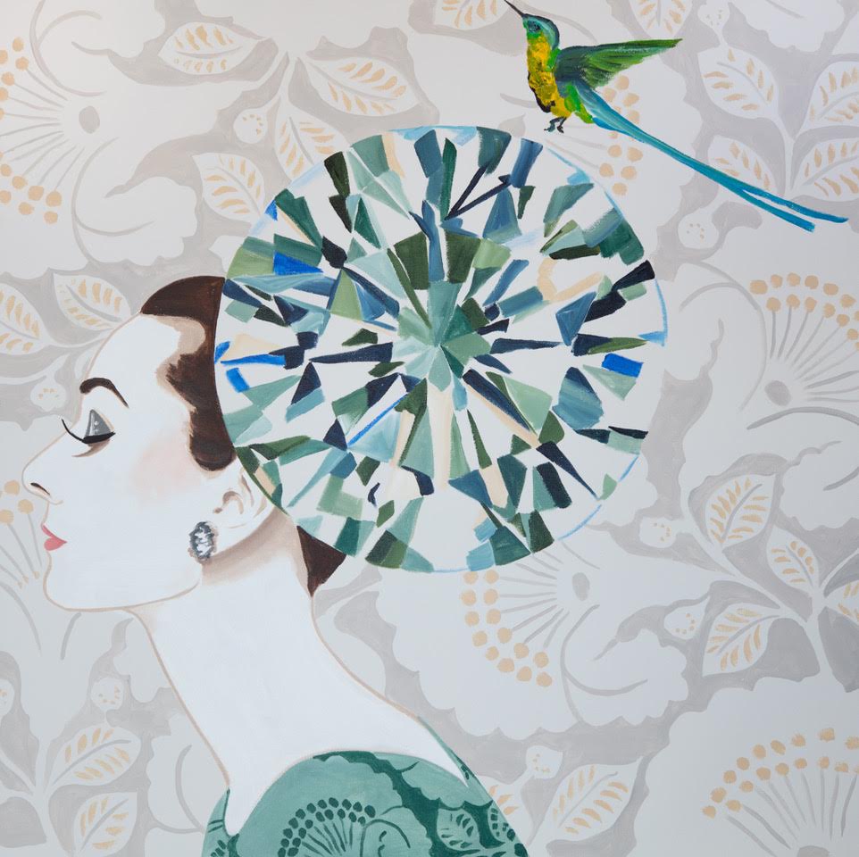 Audrey with Green Sapphire Headdress and Long-tailed Hummingbird
