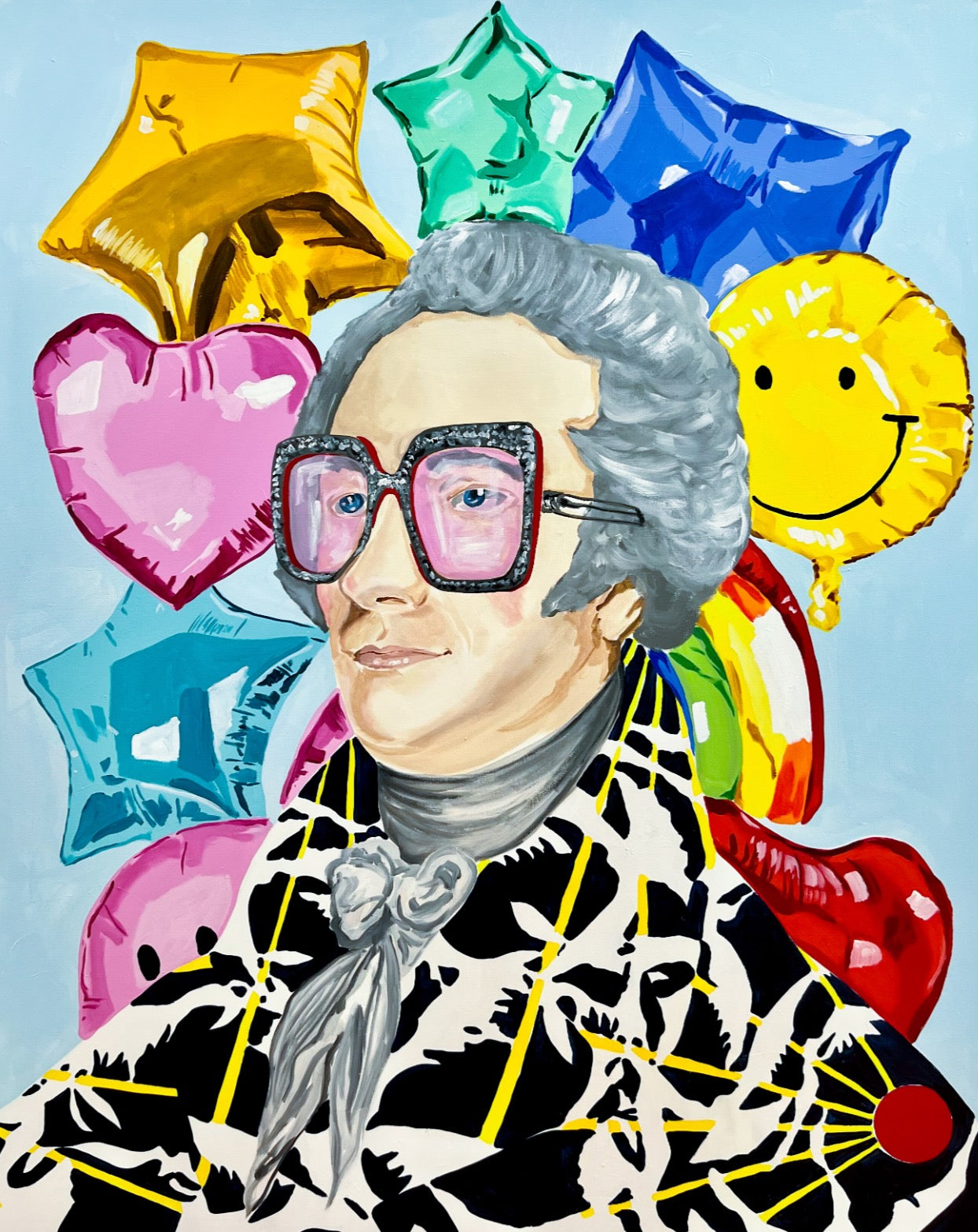 Alexander Hamilton in Matisse Inspired Jacket on Mylar Balloons