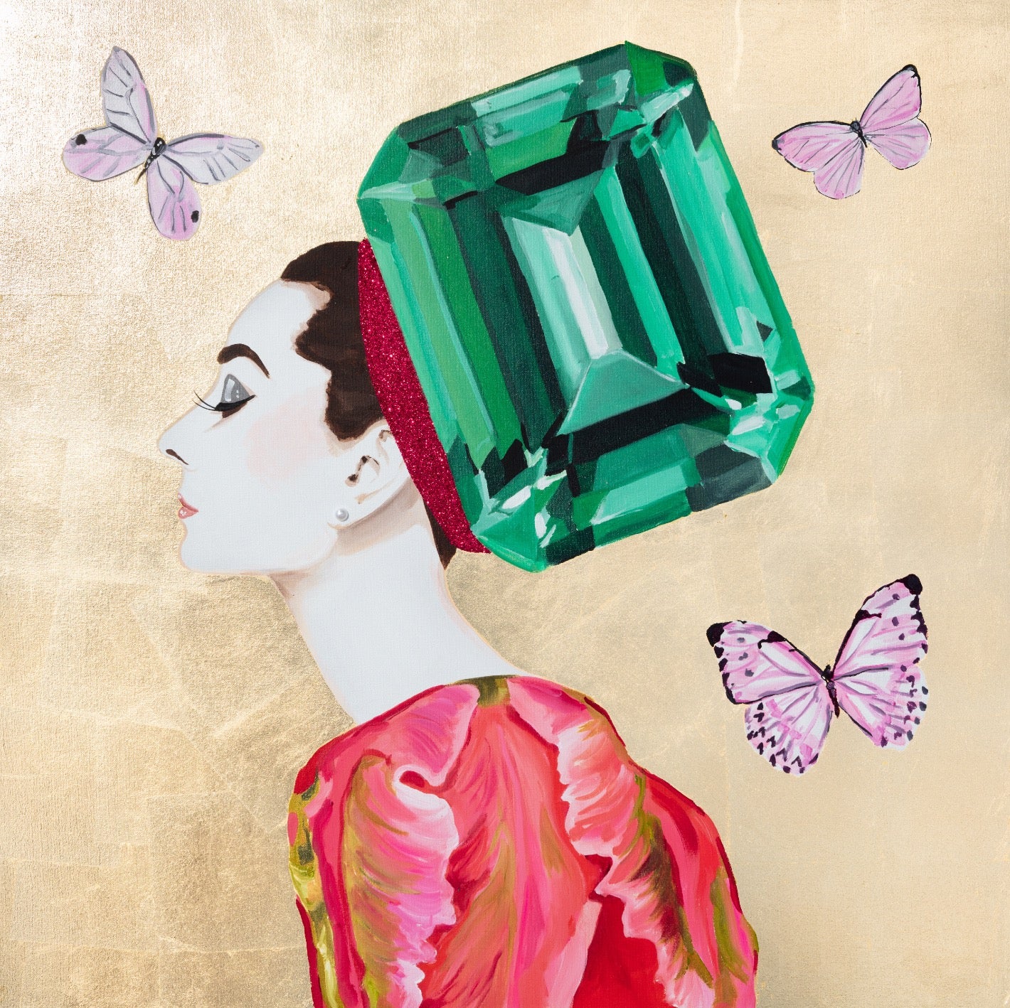 Audrey with Emerald Headdress and Tulip Dress