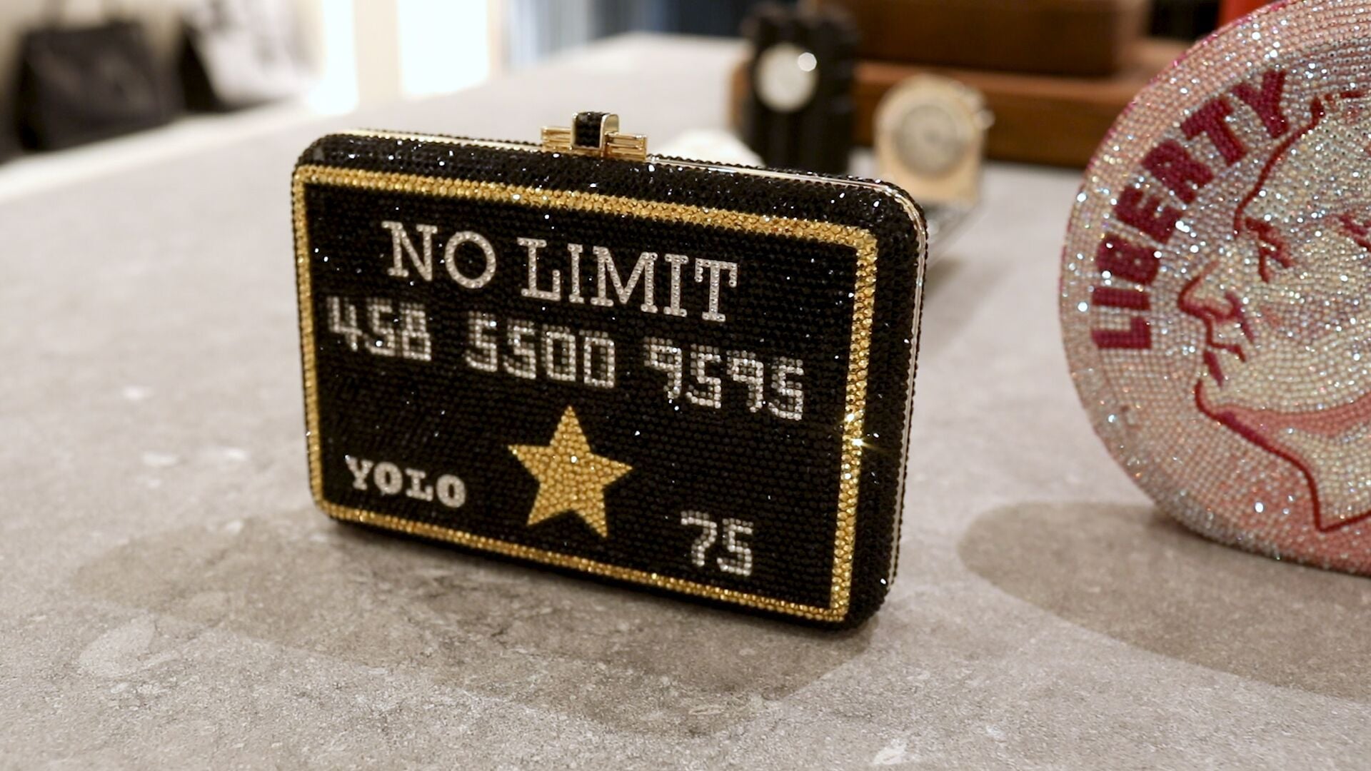 Ashley Longshore x Judith Leiber Yolo’ Black Card Bag With Hand-Painted Box