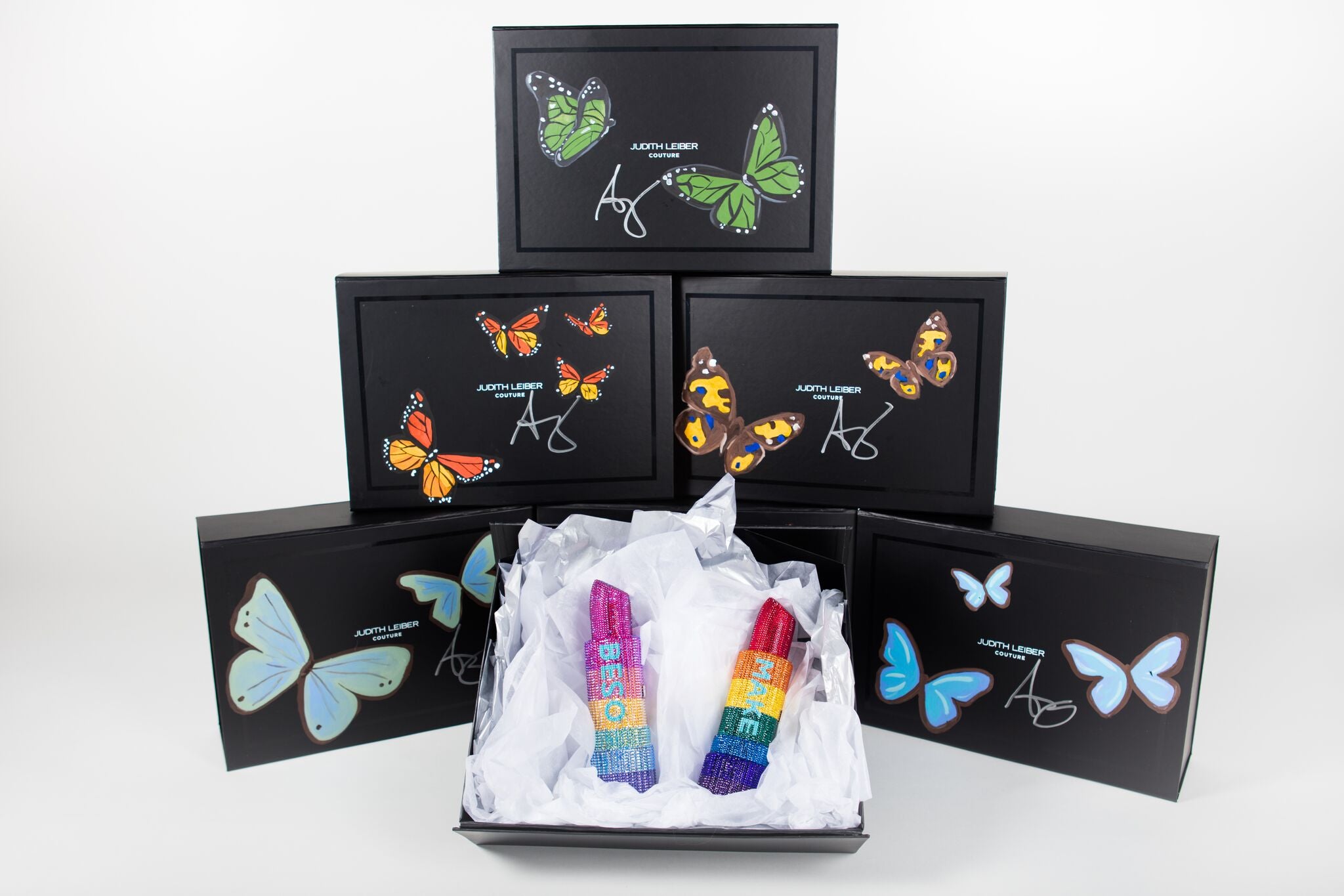 Ashley Longshore x Judith Leiber Beso Beso Bag with Hand-Painted Box