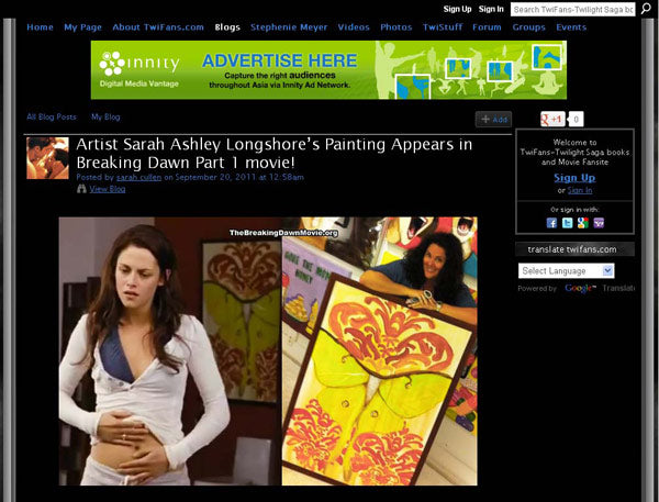 Artist Sarah Ashley Longshore’s Painting Appears in Breaking Dawn Part 1 movie!
