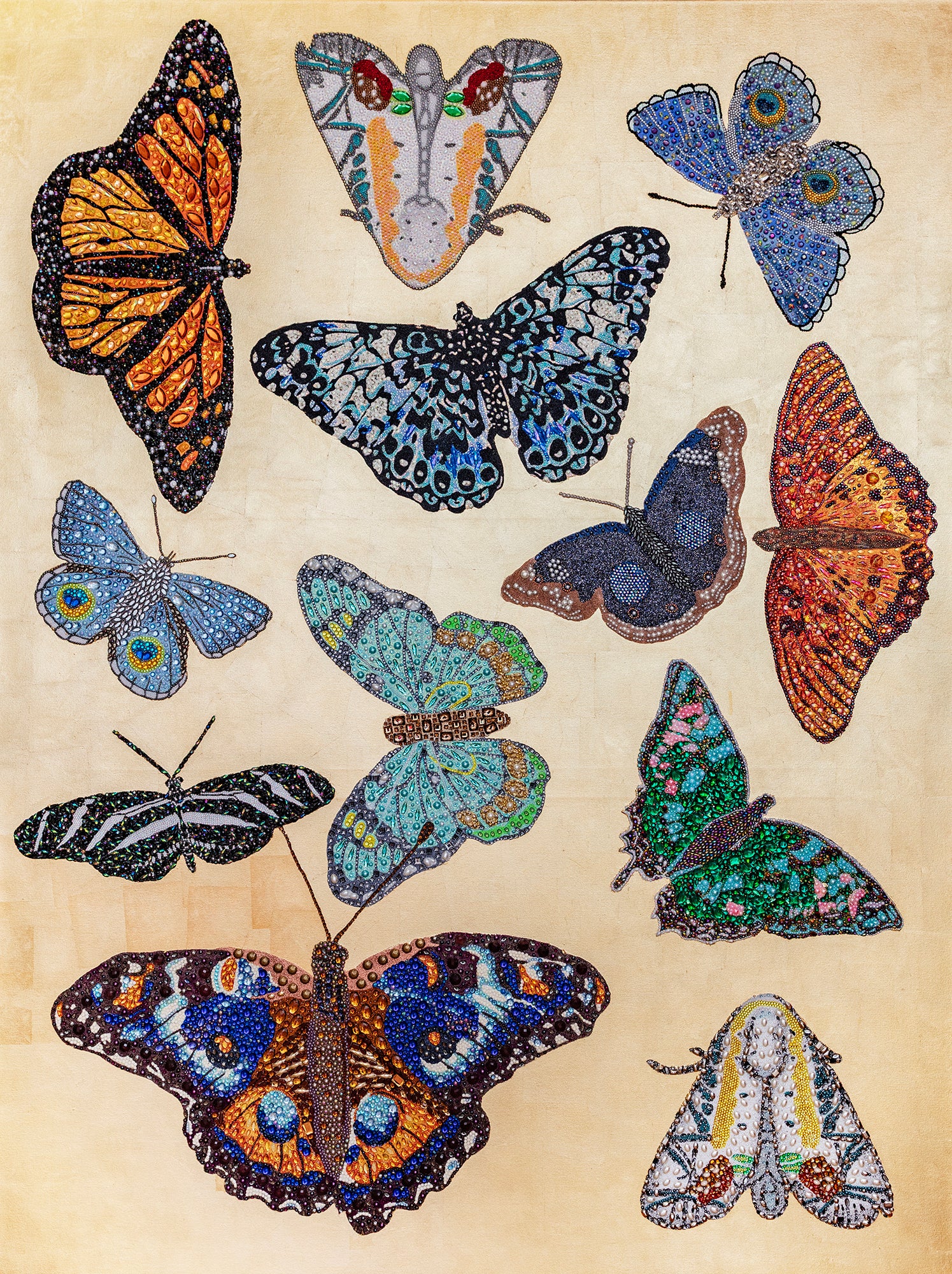 Blue Metamorphosis on Gold Leaf