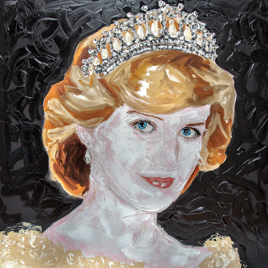 Princess Diana with Gold Gown on Black Background