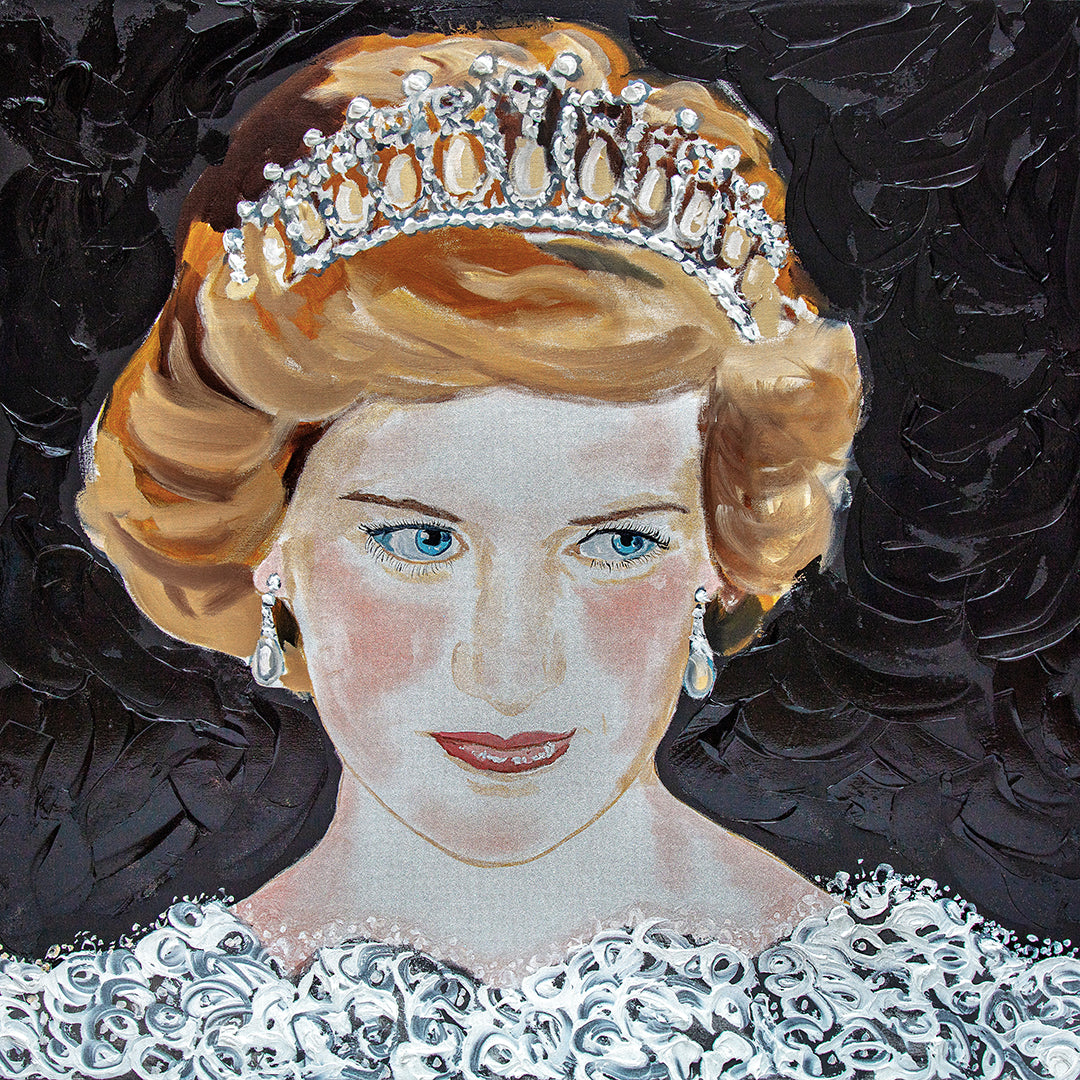 Princess Diana With Lace Gown on Black Background