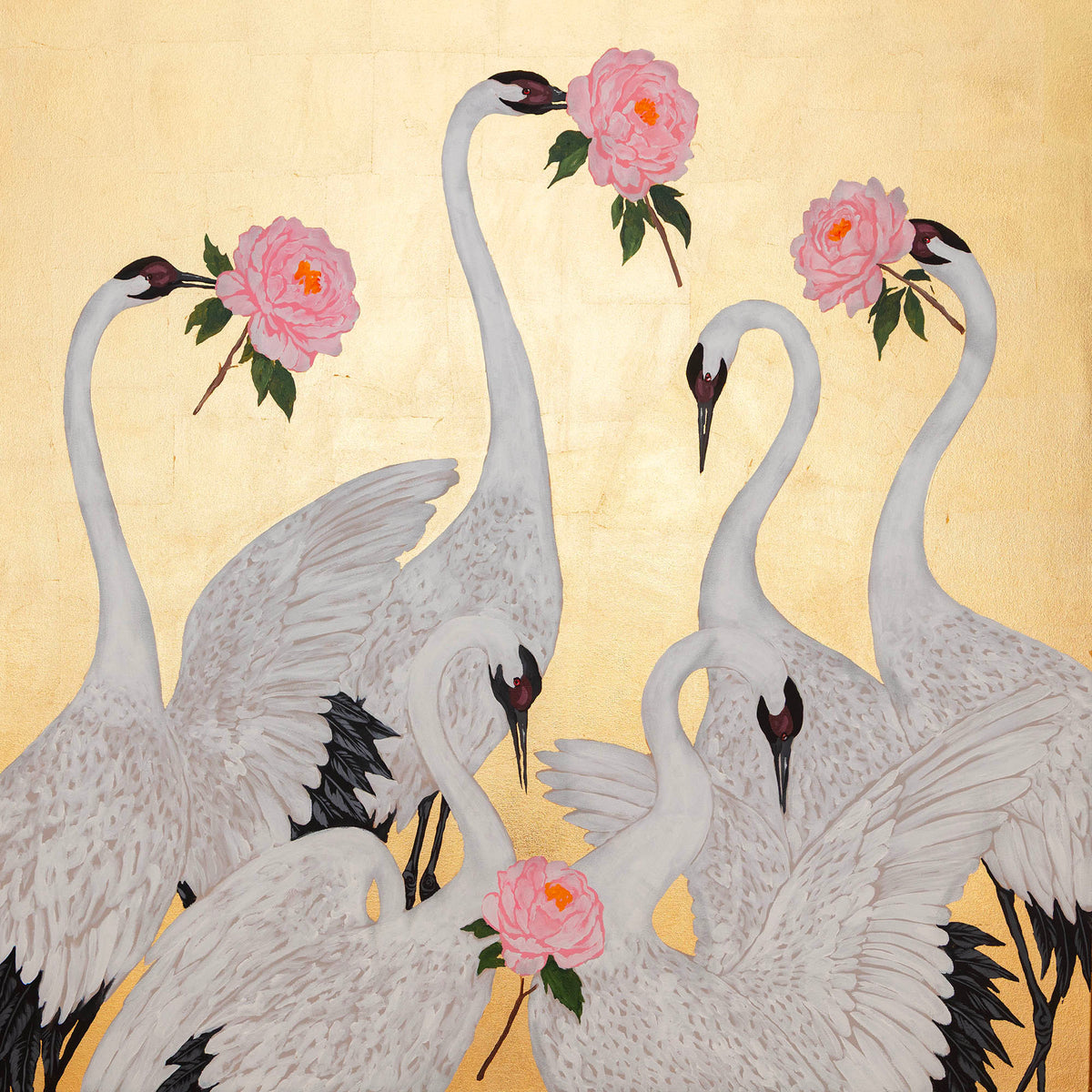 White Swans on Gold Leaf