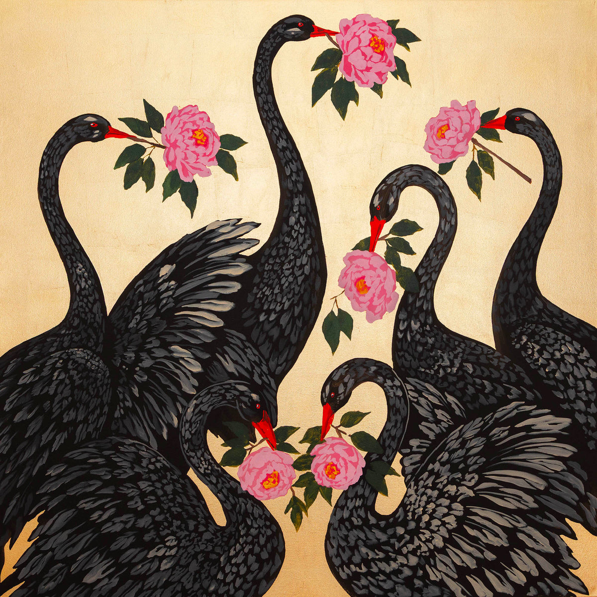 Black Swans on Gold Leaf