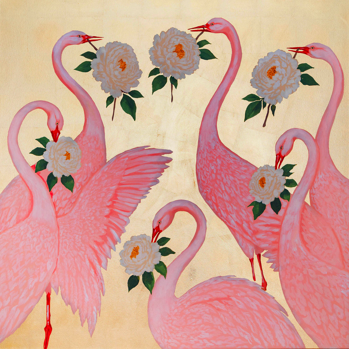 Pink Swans on Gold Leaf