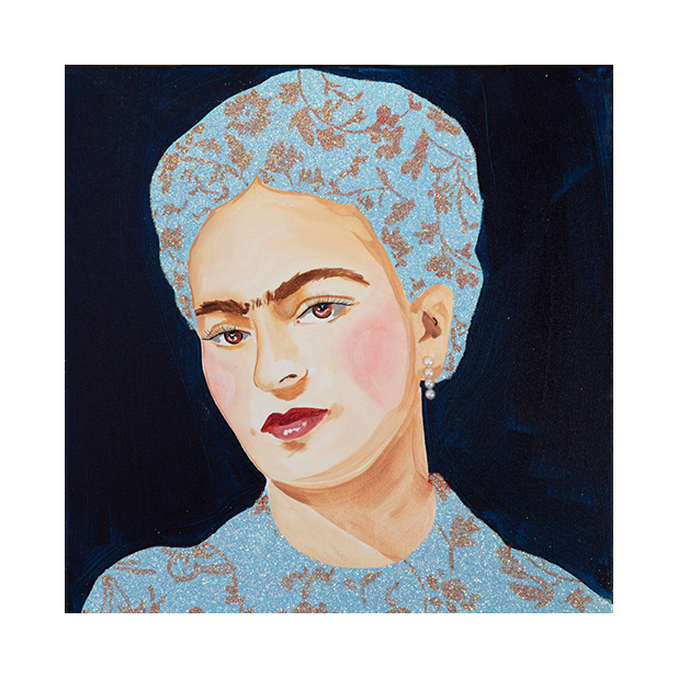 #198  Frida Blue Floral Dress on Midnight Background