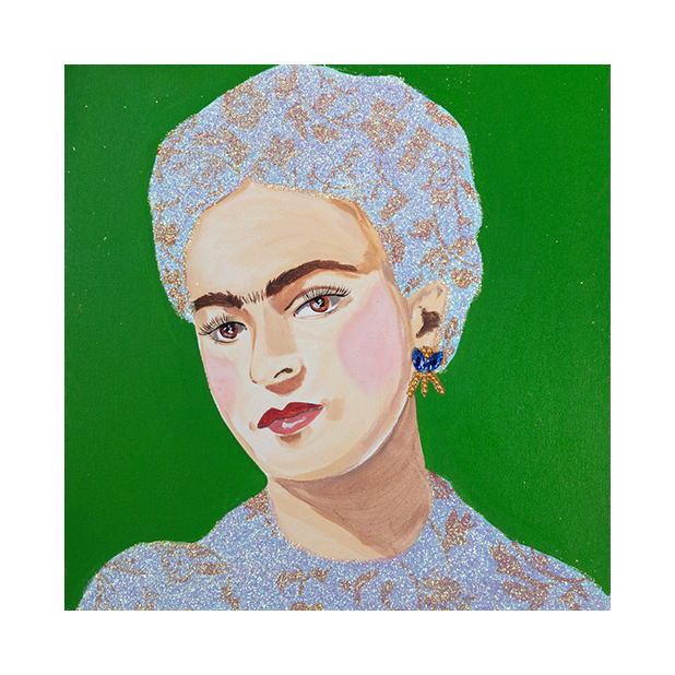 #193 Frida Blue Floral Dress on Emerald Green Background