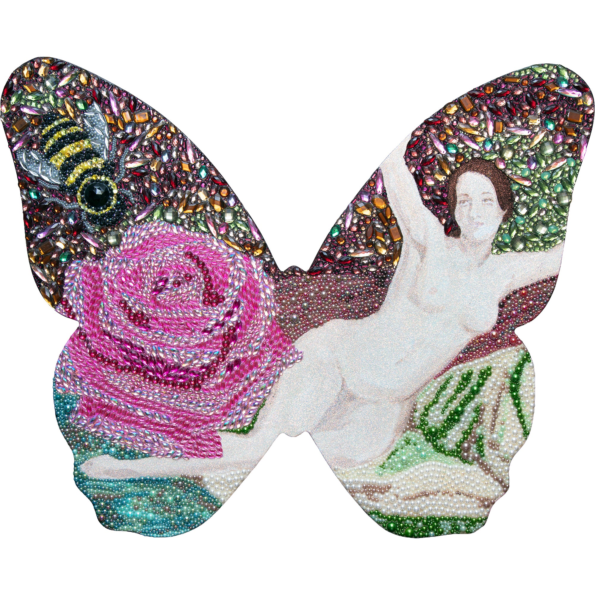 #528 Reclining Nude With Honey Bee & Pink Rose Butterfly Cutout | 20"
