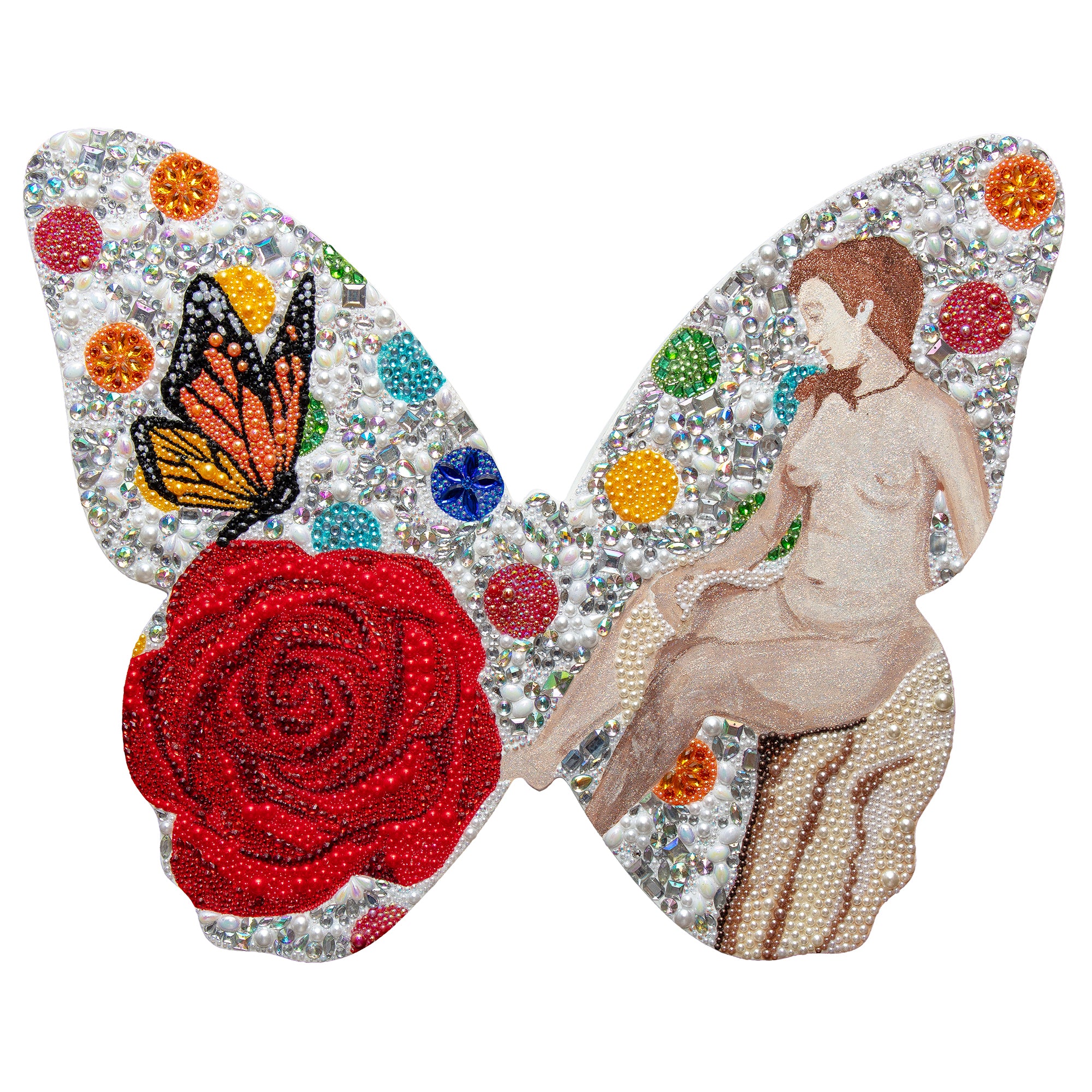 #530 Reclining Nude With Monarch & Red Rose Butterfly Cutout | 20"