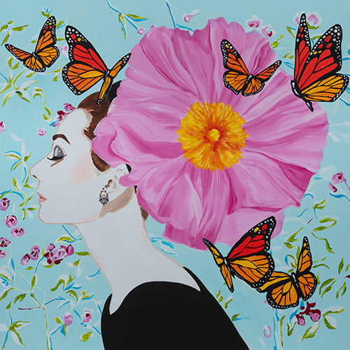 Audrey With Pink Poppy Chapeau and Monarchs