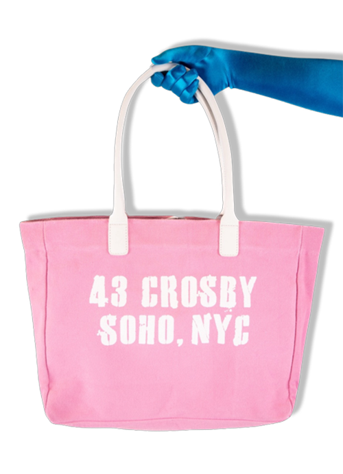 NEW YORK, NEW YORK!! The city so nice they named it twice!! 43 CROSBY STREET is the address of my new gallery in SOHO, so I HAD to put it on a tote!! I LOVE totes... I can never have enough. I like to surround myself with color and inspiration... This tote represents just that!! 13.6 x 16.6 x 4.1in | 34.54 x 42.16 x 10.41cm high quality cotton canvas tote with genuine leather handles and closure