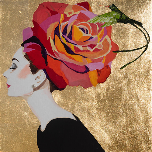#57 Audrey With Heirloom Rose on Gold Leaf | 16x16