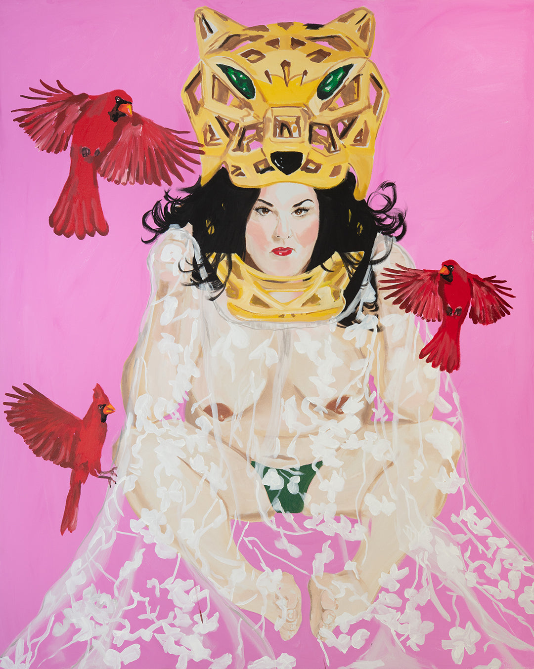 Self Portrait with Cartier Helmet, Cardinals and Lace Veil