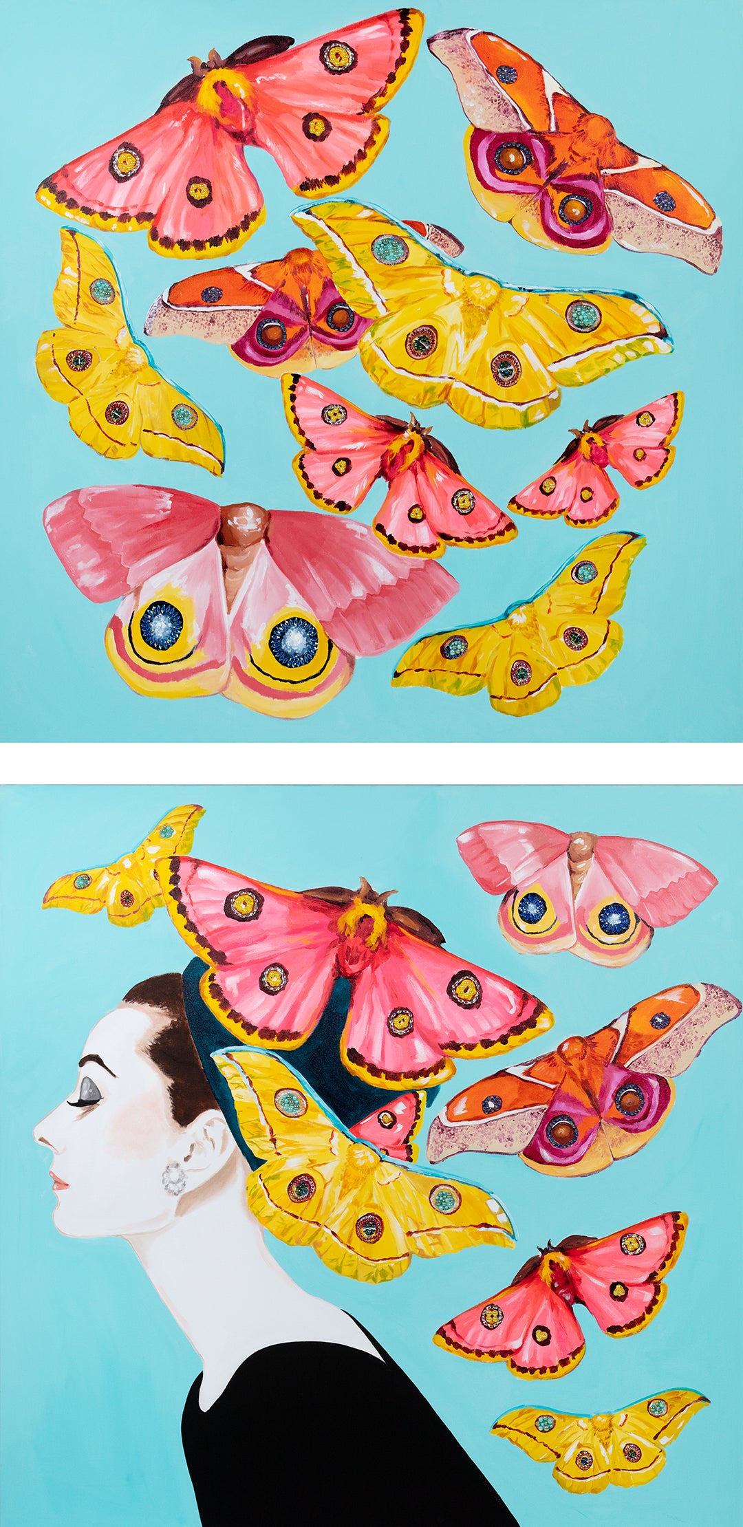 Audrey Diptych With Emperor Moth Swarm