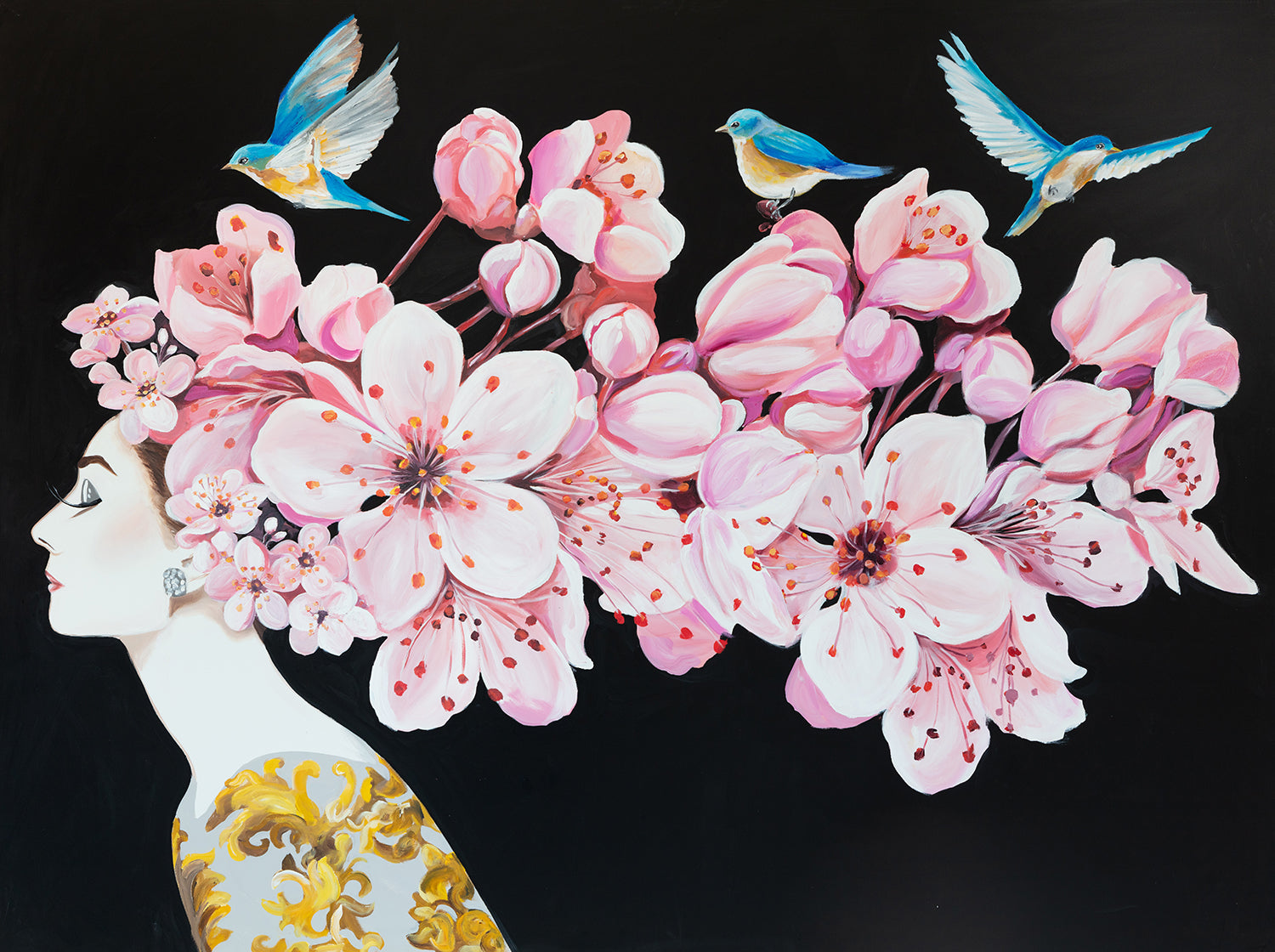 ashley-longshore-painting-audrey-painting-cherry-blossom-bluebird-day-painting-ashley-longshore-new-york