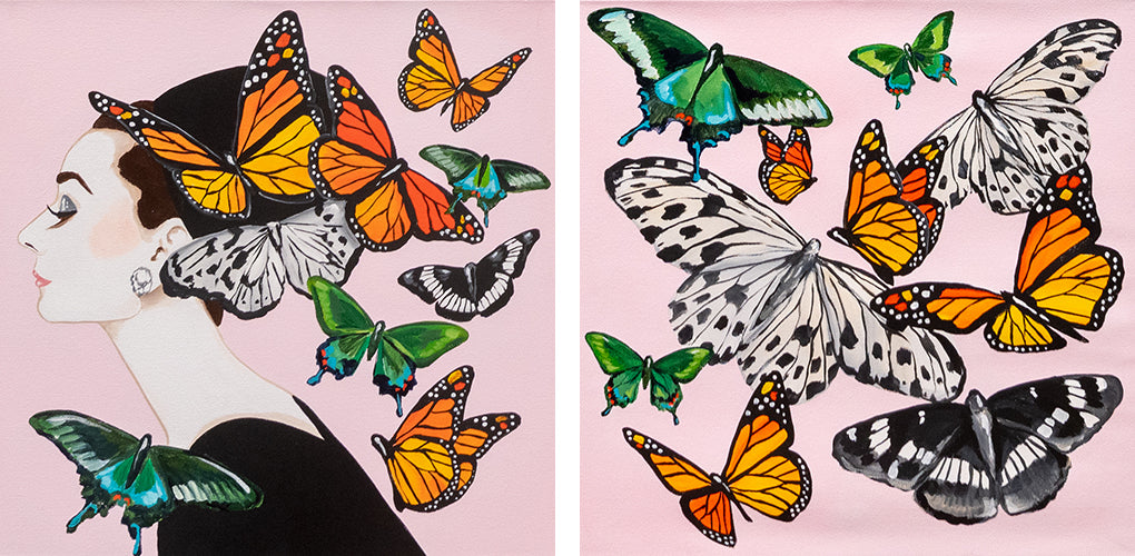 Audrey Diptych With Swallowtails on Lavender Blush