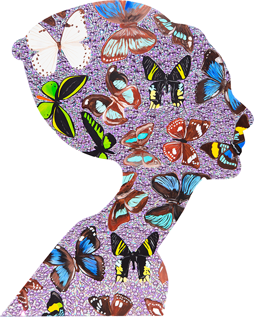 Lavender Audrey Profile Cutout With Butterflies