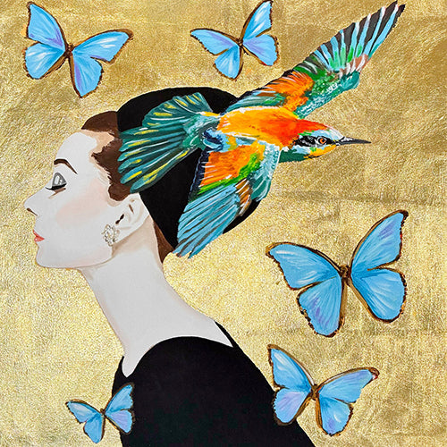 ashleylongshoreart Audrey With Blue Morpho Butterflies on Gold Leaf ...