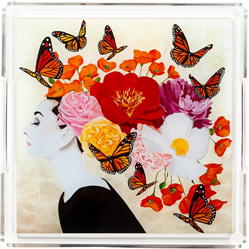Audrey With Monarchs and Poppies Acrylic Tray | Available at NYC Gallery