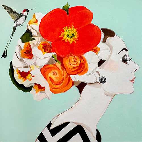 Audrey With Orange and White Ranunculus Chapeau | 24x24