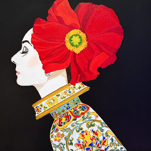 Audrey With Red California Poppy Chapeau | 24x24
