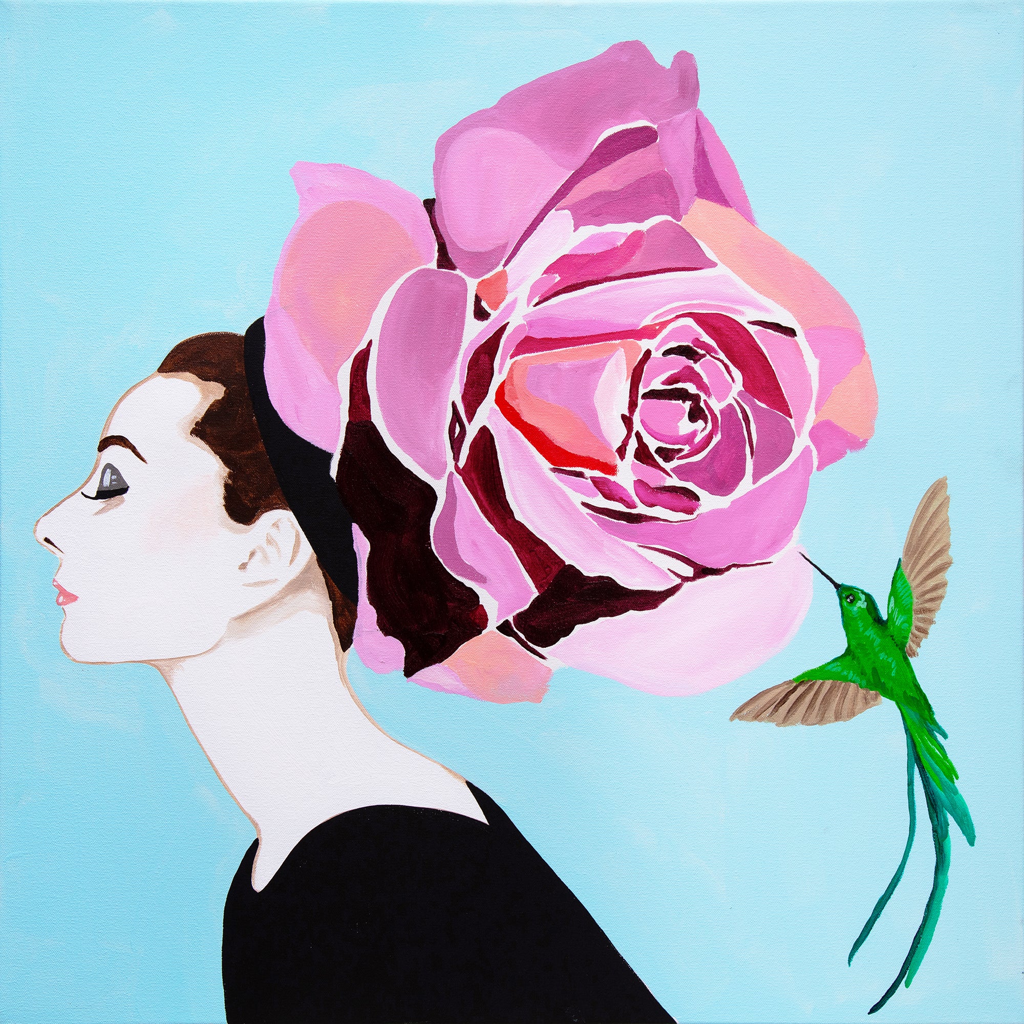 Audrey With Blush Rose and Long-tailed Hummingbird