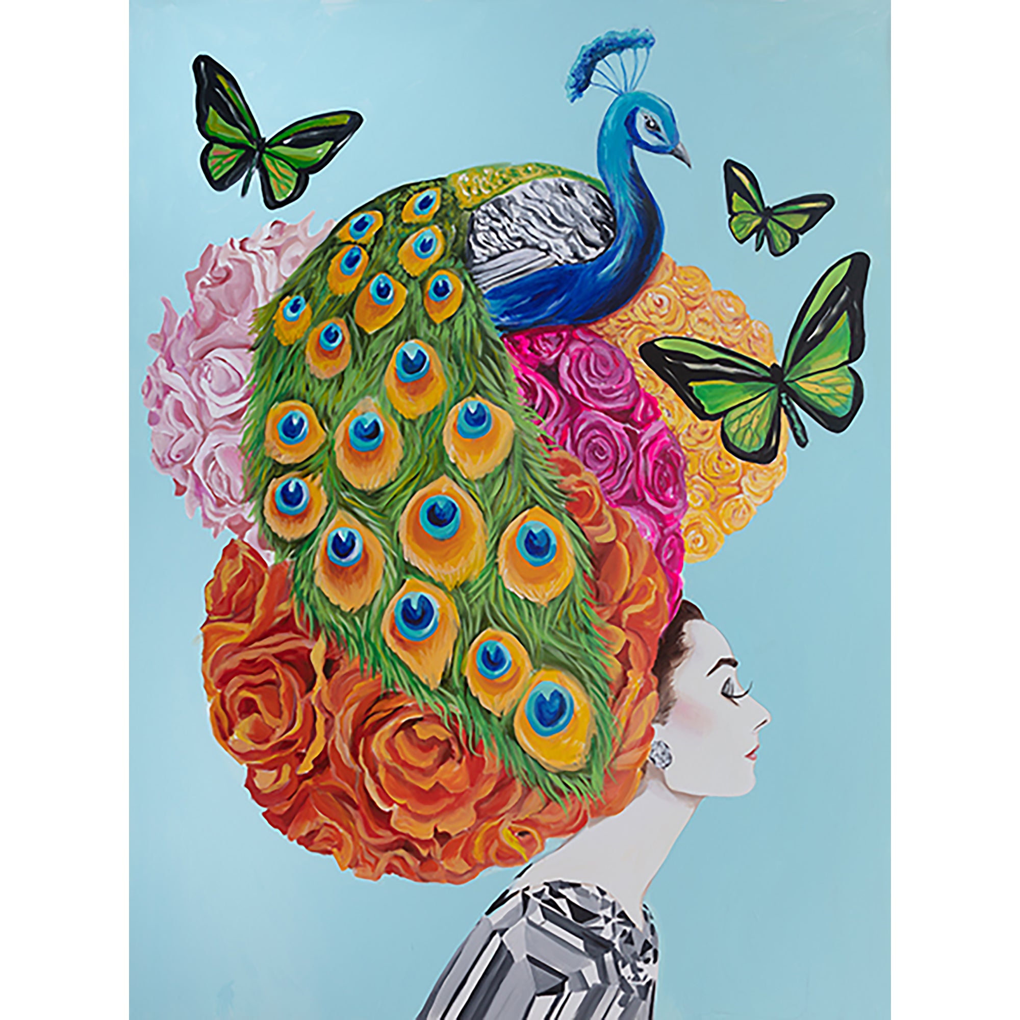 Audrey with Rose Pomanders, Peacock and Birdwing Butterflies  |  96 x 72in