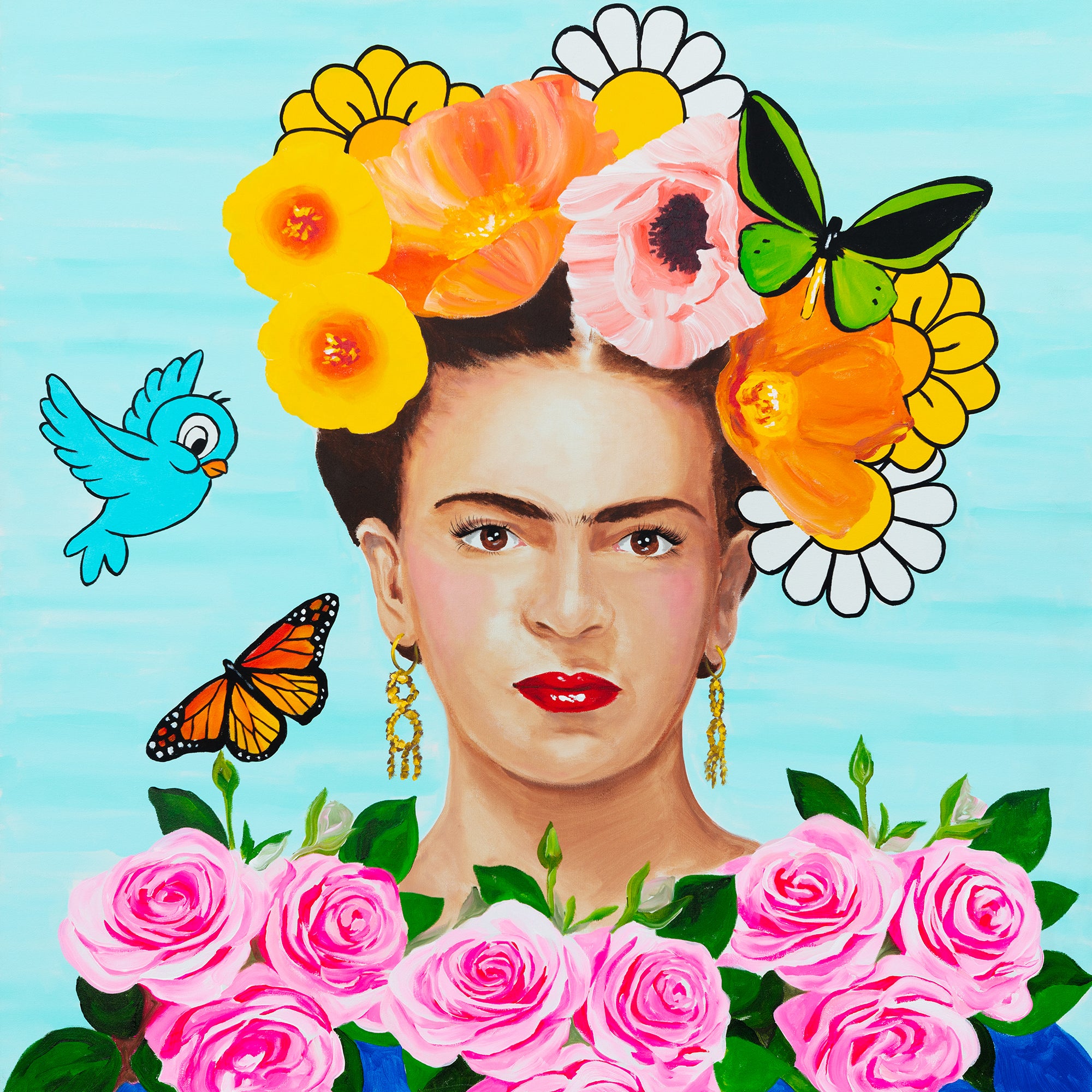 Frida with Poppy and Daisy Headdress  |  48 x 48in