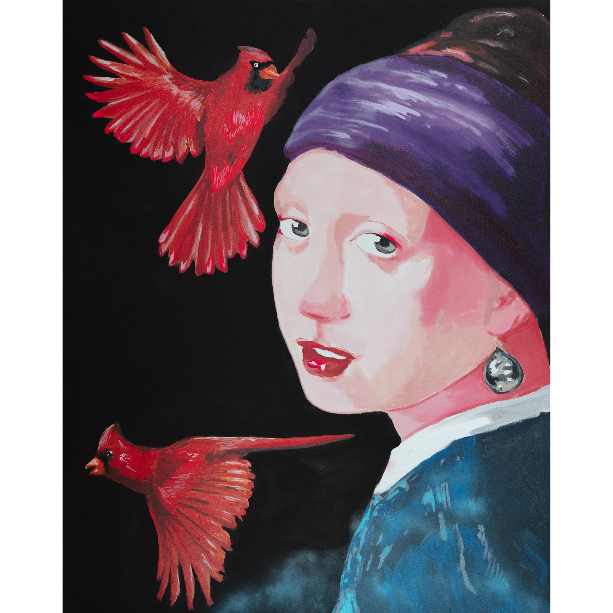 Girl With the Pearl Earring and Cardinals  |  60 x 48in