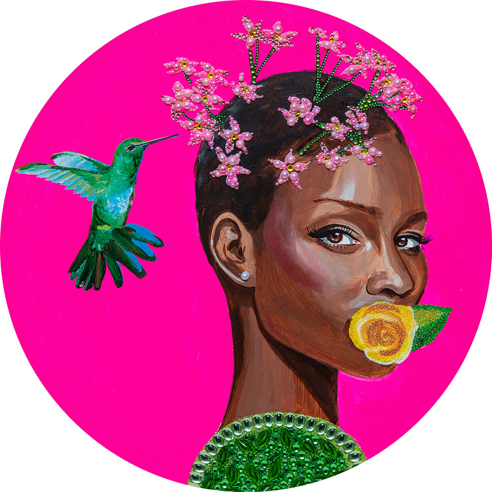 #327 Female Muse With Sakura Blossom Crown on Shocking Pink