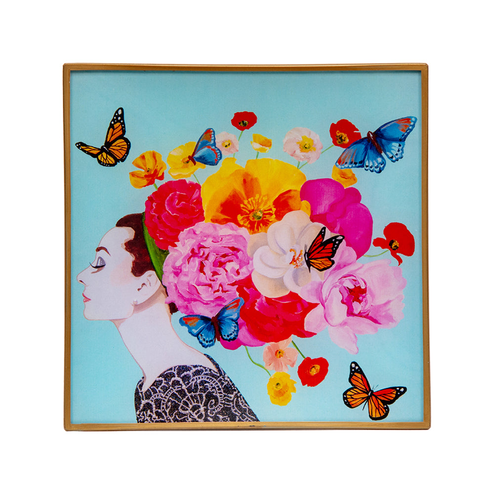 "Butterfly Floral Audrey" Glass Deco Tray
