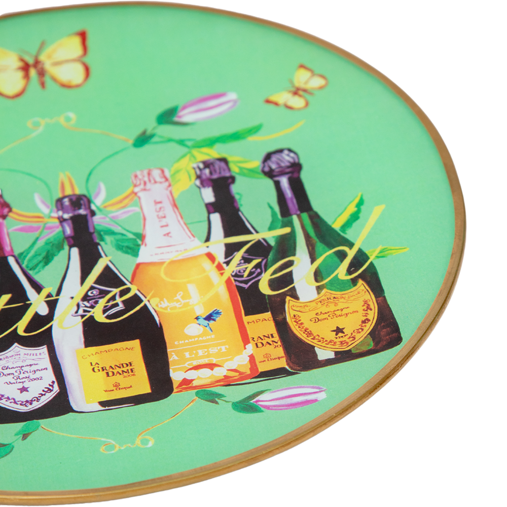 "Bottle Fed on Jade Green" Glass Deco Tray