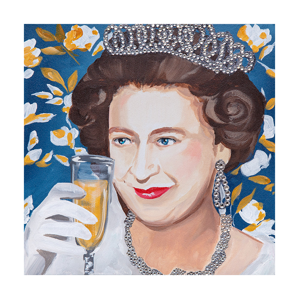 #334 Queen Elizabeth on French Blue Floral