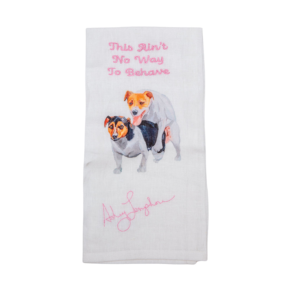 "Well-Mannered Bad Influence" Embroidered Linen Tea Towels | *Preorder