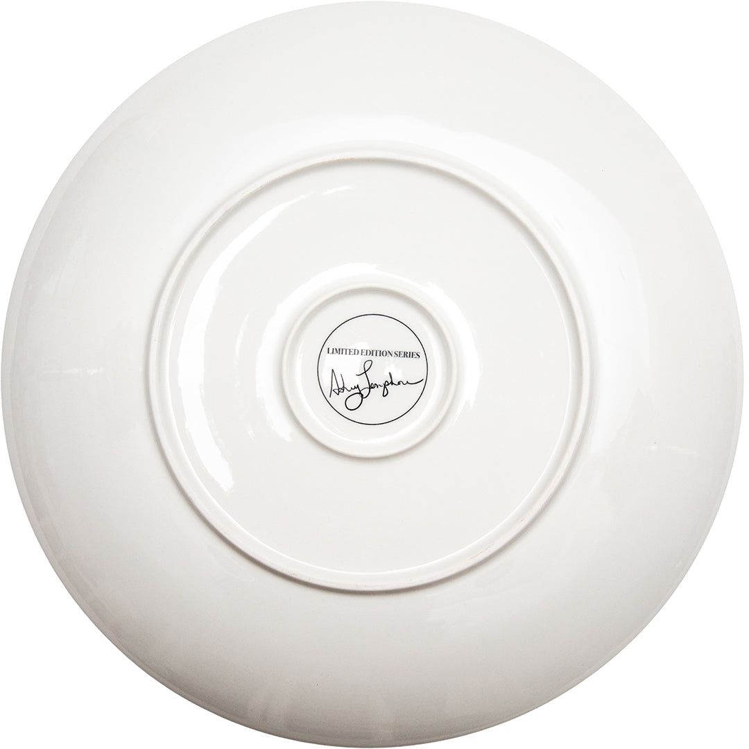 Back of porcelain platter showing Ashley Longshore’s signature and “Limited Edition Series” stamp.