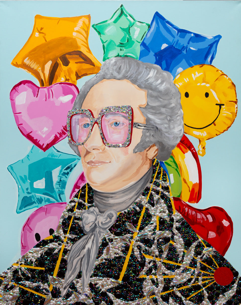 Alexander Hamilton in Matisse Inspired Jacket on Mylar Balloons